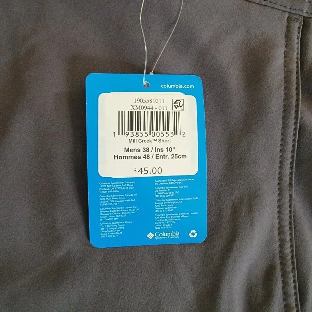NWT Columbia Men's Gray Mist Trail Performance Shorts Size 38